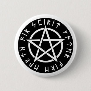 Badge Rond 5 Cm Pentagone étoilé runique noir de Wiccan