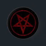 Badge Rond 5 Cm Pentagram Red Devil<br><div class="desc">Pentagramme rouge,  inversé,  texturé en cercle,  sur arrière - plan noir. Symbole occulte 666</div>