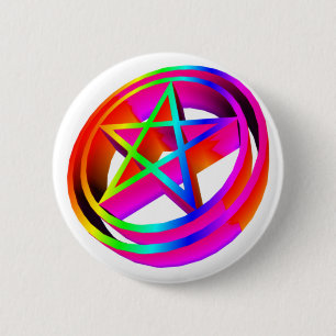 Badge Rond 5 Cm pentagramme à trois dimensions #4 d'arc-en-ciel