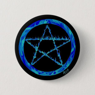 Badge Rond 5 Cm Pentagramme de flamme bleue