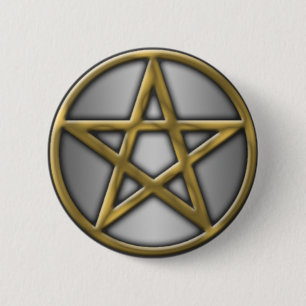 Badge Rond 5 Cm Pentagramme d'or sur l'argent