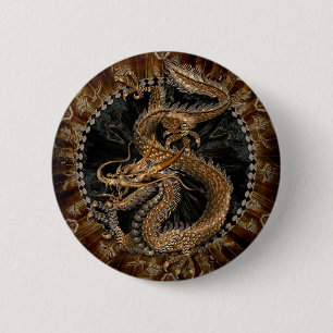 Badge Rond 5 Cm Pentagramme dragon