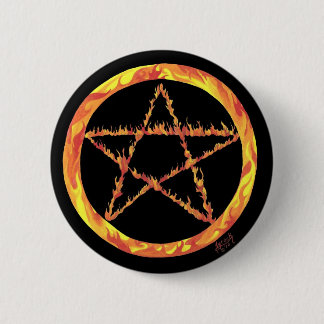 Badge Rond 5 Cm Pentagramme du feu