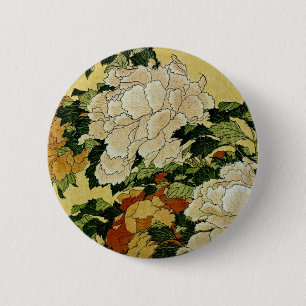 Badge Rond 5 Cm Peonies et papillon