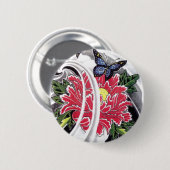 Badge Rond 5 Cm Peony Flower et Papillon Tattoo Design (Devant & derrière)