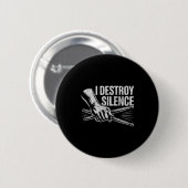 Badge Rond 5 Cm Percussionist Drummer I Destroy Silence Drumming L (Devant & derrière)