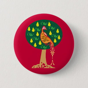 Badge Rond 5 Cm Perdrix dans une cocotte de Noël