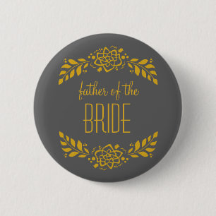 Badge Rond 5 Cm Père de la guirlande d'or de jeune mariée