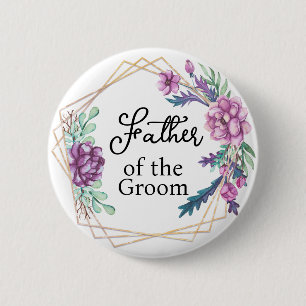 Badge Rond 5 Cm Père du Marié Fleurs Violettes Mariage