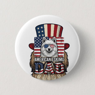 Badge Rond 5 Cm Père Esquimau Américain Patriotique Vintage Chien