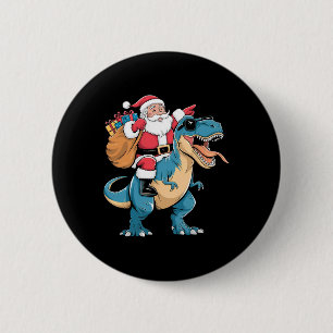 Badge Rond 5 Cm Père Noël à cheval sur un dinosaure T Rex Noël Gar