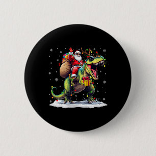 Badge Rond 5 Cm Père Noël à cheval sur un dinosaure T Rex Noël Gar