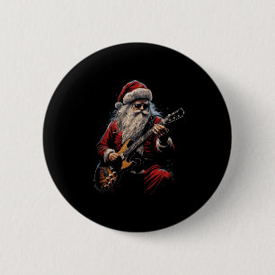 Badge Rond 5 Cm Père Noël à la guitare rock - Noël drôle Chr