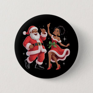 Badge Rond 5 Cm Père Noël africain Mme Claus dansant Noël américai