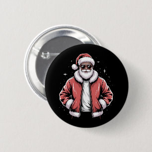 Badge Rond 5 Cm Père Noël Afro-Américain Pyjama de Noël Cool Noir