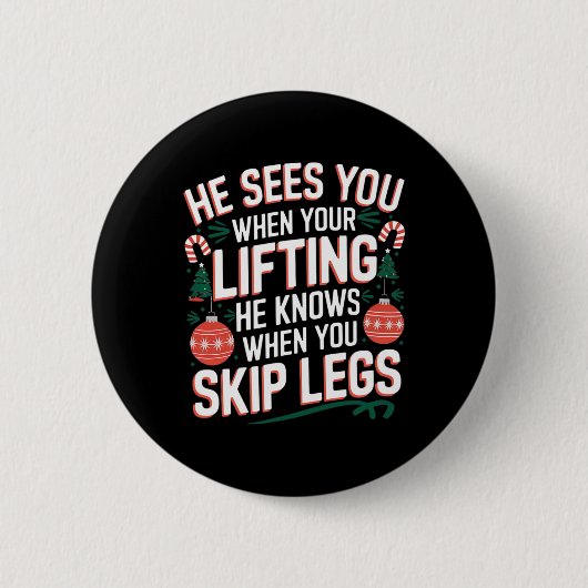 Badge Rond 5 Cm Père Noël aime Jour de la Jambe Fitness de Noël - (Devant)