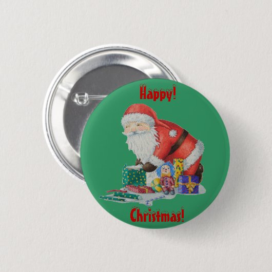 Badge Rond 5 Cm père Noël avec sac vert prêt pour Noël (Devant & derrière)