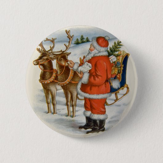 Badge Rond 5 Cm Père Noël avec son renne (Devant)