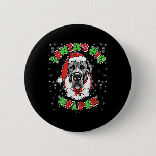 Badge Rond 5 Cm Père Noël Big Helper Great Dane Amoureux des chien