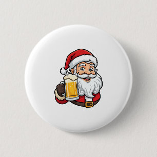 Badge Rond 5 Cm Père Noël buvant de la bière Graphique de Noël