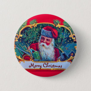 Badge Rond 5 Cm PÈRE NOËL Cadeaux VINTAGES Et De Noël