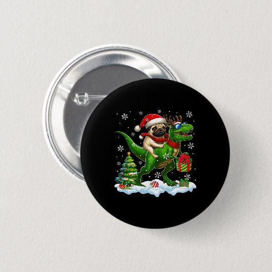 Badge Rond 5 Cm Père Noël Carlin équitation Reindeer T-rex Christm (Devant & derrière)