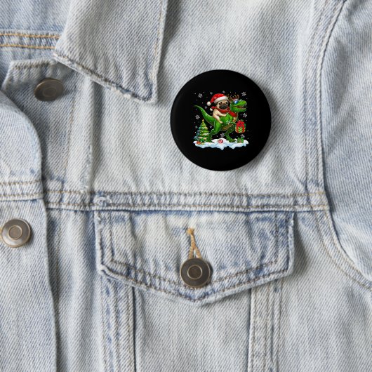 Badge Rond 5 Cm Père Noël Carlin équitation Reindeer T-rex Christm (En situation)