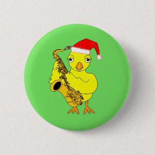 Badge Rond 5 Cm Père Noël Casquette Saxophone Chick