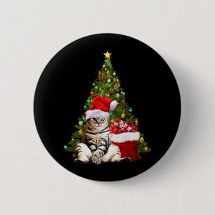 Badge Rond 5 Cm Père Noël Cat