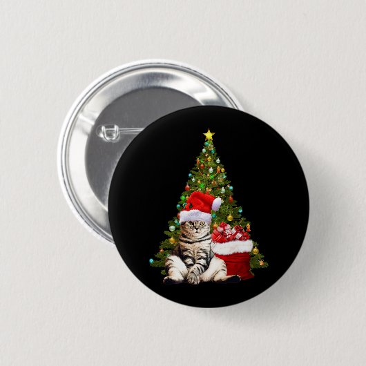 Badge Rond 5 Cm Père Noël Cat (Devant & derrière)