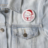 Badge Rond 5 Cm Père Noël Cat #2 (En situation)
