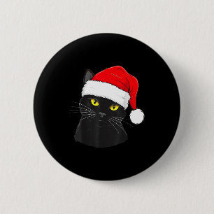 Badge Rond 5 Cm Père Noël Chapeau Chat Noir Noël