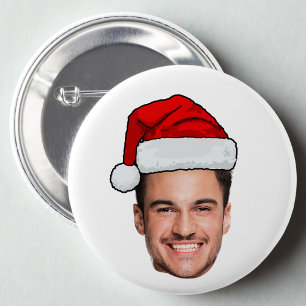 Badge Rond 5 Cm Père Noël Chapeau de Noël Photo de Visage Personna
