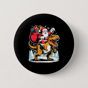 Badge Rond 5 Cm Père Noël chevauchant un dinosaure T Rex Noël garç