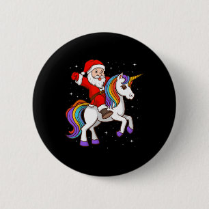 Badge Rond 5 Cm Père Noël chevauchant une licorne animale mystique