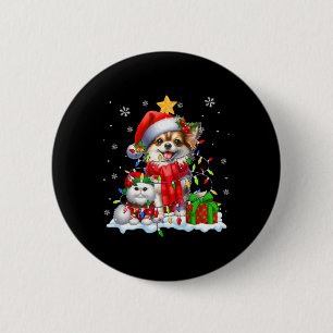 Badge Rond 5 Cm Père Noël Chihuahua avec Elf Chat Feux de Noël Owe