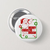 Badge Rond 5 Cm Père Noël Christmukkah (Devant & derrière)