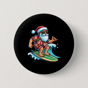 Badge Rond 5 Cm Père Noël cool en surf pour Noël en juillet sur la