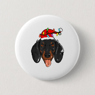 Badge Rond 5 Cm Père Noël Dachshund Lumière Noël