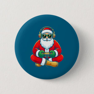 Badge Rond 5 Cm Père Noël de jeu vidéo Noël joueur garçons vacance