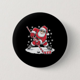 Badge Rond 5 Cm Père Noël de Noël drôle jouant au hockey sur glace