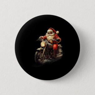 Badge Rond 5 Cm Père Noël De Noël En Vélo De Moto Vintage