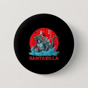 Badge Rond 5 Cm Père Noël de Noël montant un monstre japonais Kaij