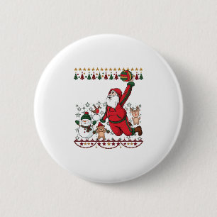 Badge Rond 5 Cm Père Noël de Noël Volleyball Bonhomme de neige Ren
