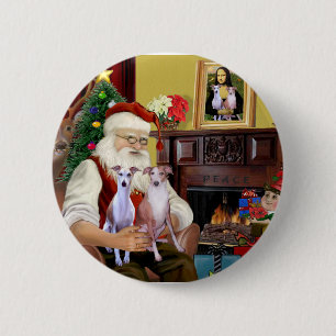Badge Rond 5 Cm Père Noël : deux Whippets
