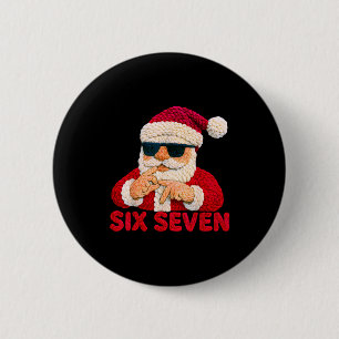 Badge Rond 5 Cm Père Noël dit Six Sept - 6 7 Mème Crochet à Laine