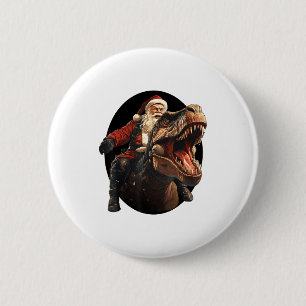 Badge Rond 5 Cm Père Noël drôle chevauchant un dinosaure, Art de N