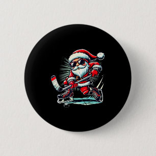 Badge Rond 5 Cm Père Noël drôle jouant aux amateurs de hockey sur