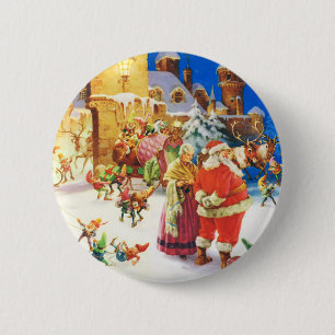 Badge Rond 5 Cm Père Noël et Mme Claus au pôle Nord