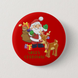 Badge Rond 5 Cm Père Noël et renne